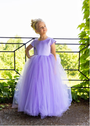 Cap Sleeves Lavender Satin Tulle Flower Girl Dress